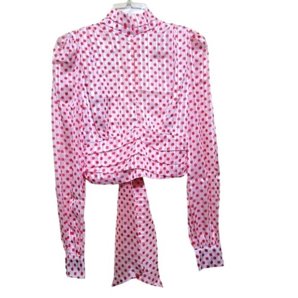 The Sang Red and White Open Back  LongSleeve Blouse Size Small NWT - Picture 1 of 8